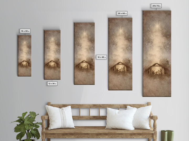 Blessed Manger Light – Framed Canvas Print – Christian Art Canvas – Christian Christmas Art – Christian Wall Art – Skinny Art