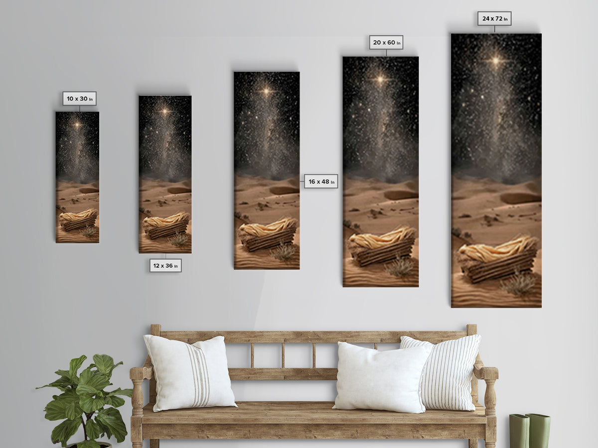 Holy Night Manger, Framed Canvas Print, Skinny Art, Christian Christmas Art, Christian Art Canvas, Christian Wall Art, Jesus Art, Christian