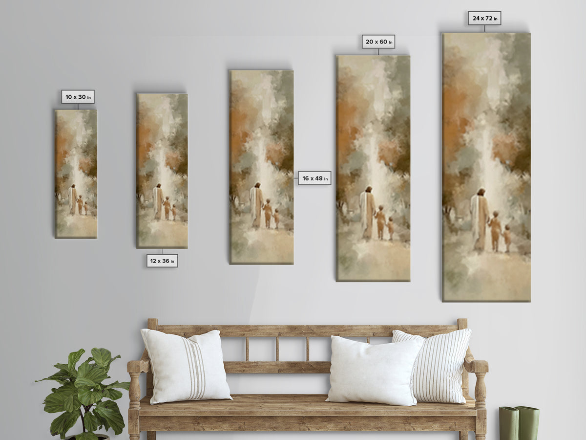 Walk In His Peace | Framed Canvas Print | Narrow Art | Christian Art Canvas | Jesus Painting | Christian Wall Art | Christian Art