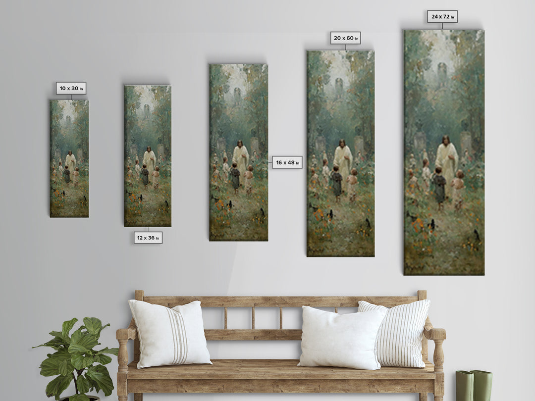 Gentle Shepherd Meadow, Framed Canvas Print, Skinny Art, Christian Art Canvas, Jesus Painting, Christian Wall Art, Christian Art