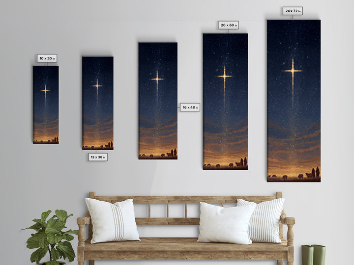 Shepherds Of Light | Framed Canvas Print | Tall Skinny Art Print | Christian Art Canvas | Christmas Wall Art | Jesus Christmas Art