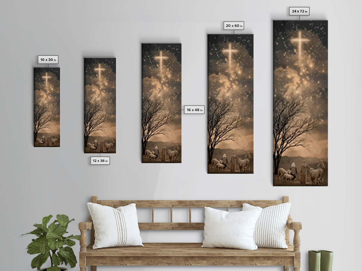 Bethlehem Night Glow, Framed Canvas Print, Tall Narrow Wall Art, Christian Christmas Art, Jesus Painting, Christian Decor
