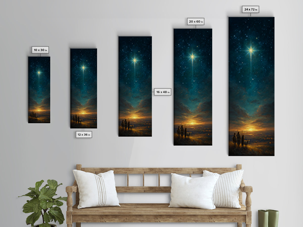 Heavenly Night Cross – Framed Canvas Print – Tall Skinny Art Print – Christian Christmas Decor – Jesus Painting – Christian Wall Art