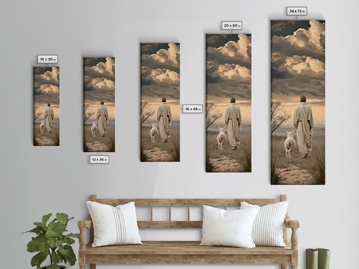 Following The Savior – Framed Canvas Print – Narrow Art – Jesus Painting – Christian Art Canvas – Christian Gift Ideas – Modern Christian A