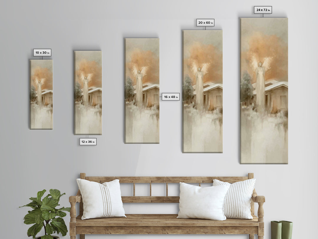 Angel Above Home – Framed Canvas Print, Christian Art Canvas, Christian Wall Art, Skinny Art, Christian Christmas Art, Subtle Christian Art