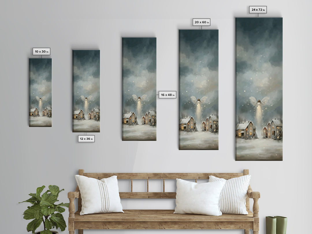 Heavenly Arrival – Framed Canvas Print – Christmas Wall Art – Christian Christmas Art – Tall Narrow Wall Art – Christian Art Canvas – Winte
