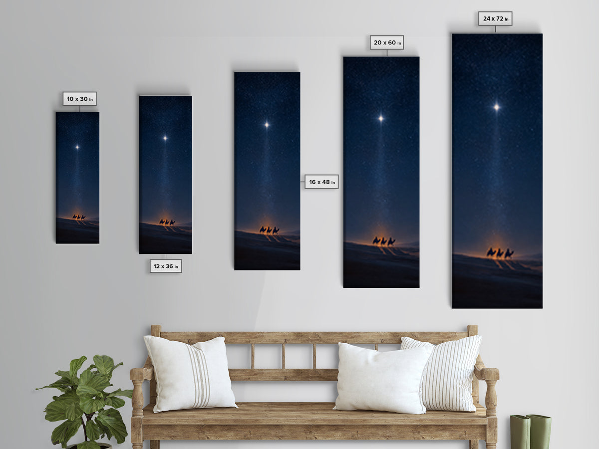 Midnight Kings Journey | Framed Canvas Print | Christmas Wall Art | Christian Art Canvas | Tall Skinny Art Print | Christian Christmas Art