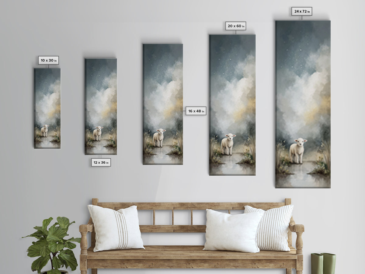 Soft Meadow Lamb – Framed Canvas Print – Christian Art Canvas – Christian Wall Art – Narrow Art – Minimalist Christian Art – Christian Art