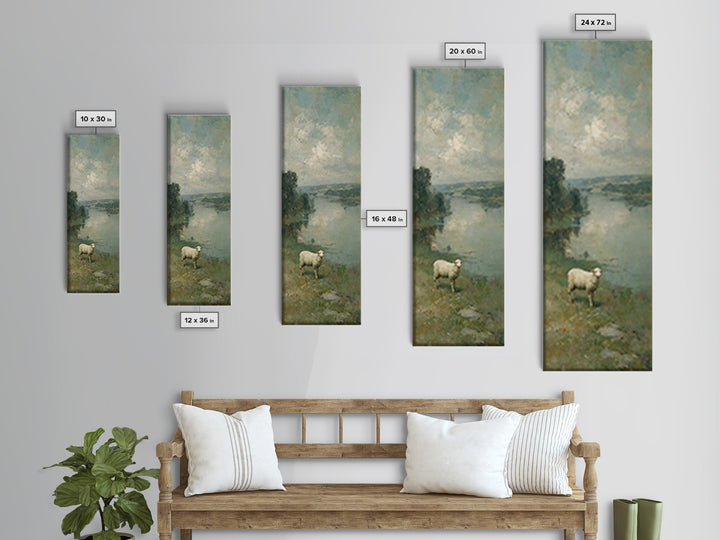 Riverbank White Lamb | Framed Canvas Print | Christian Art Canvas | Christian Wall Art | Skinny Art | Vintage Christian Art | Christian Dec