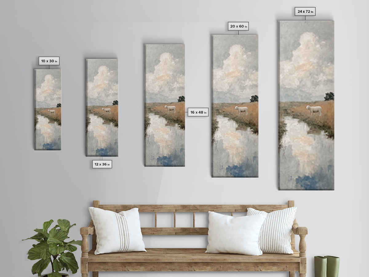 Quiet Field Sheep – Framed Canvas Print – Christian Art Canvas – Christian Wall Art – Tall Narrow Wall Art – Christian Art Print – Subtle C