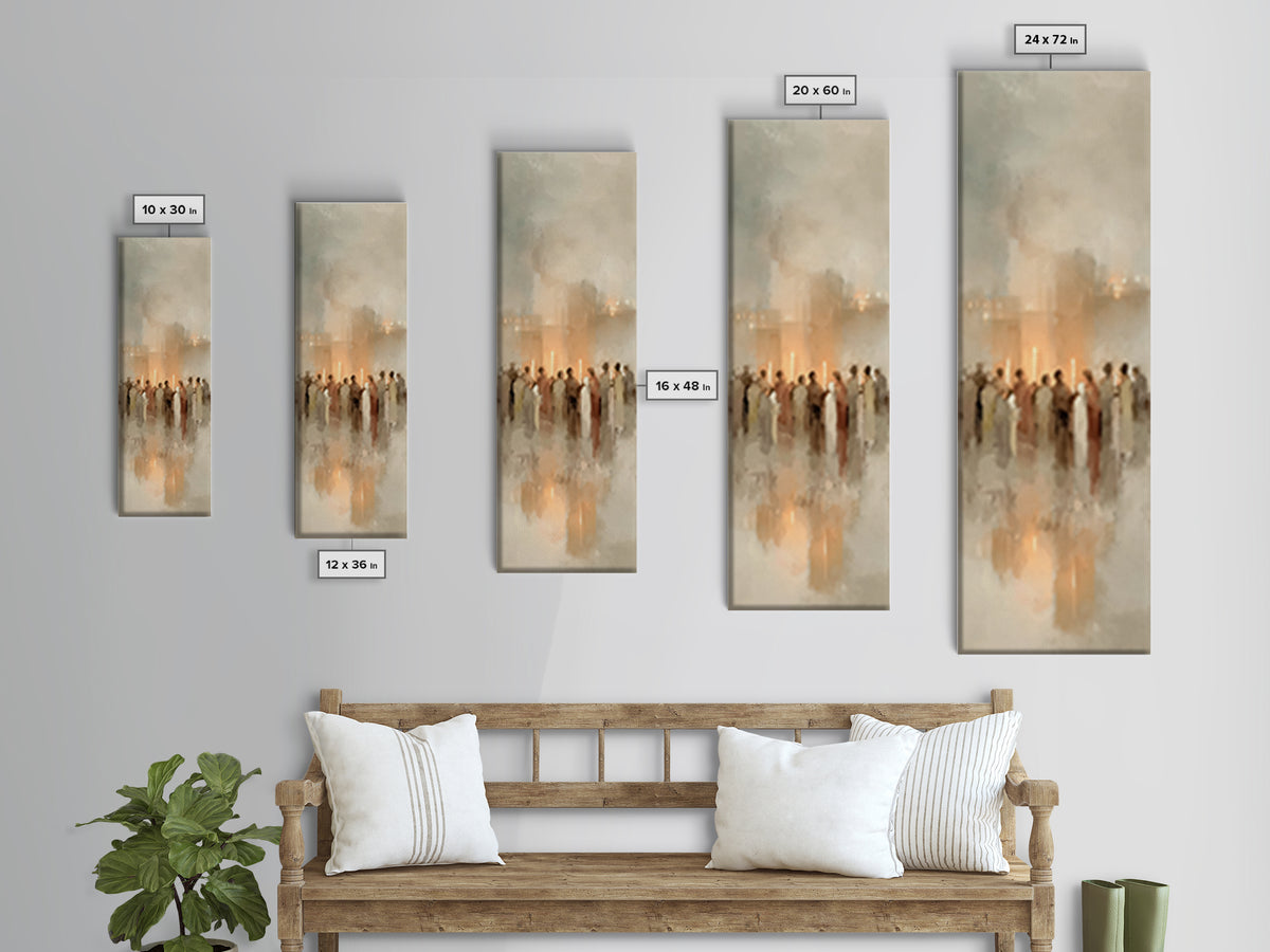 Candlelit Gathering | Framed Canvas Print | Christian Wall Art | Christian Christmas Art | Modern Christian Art | Narrow Art