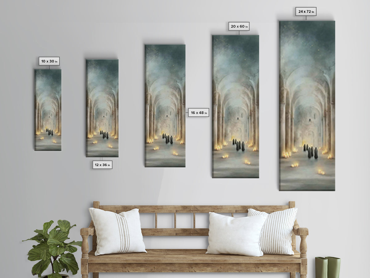 Sacred Hall Gathering – Framed Canvas Print – Tall Narrow Wall Art – Christian Art Canvas – Christian Wall Art – Vintage Christian Art – Ch