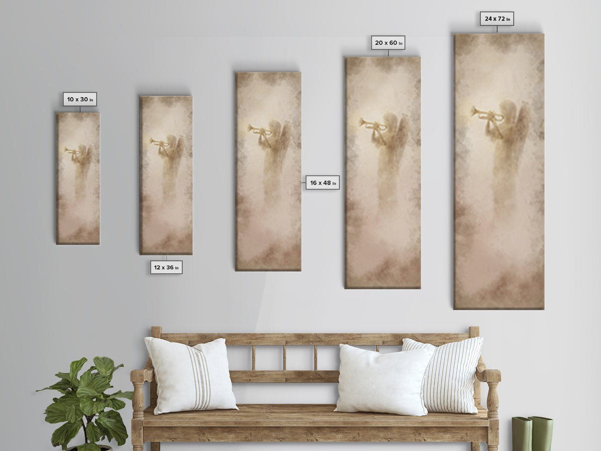 Heavenly Trumpet Light, Framed Canvas Print, Skinny Art, Christian Wall Art, Christian Art Print, Christian Christmas Art, Christian Decor