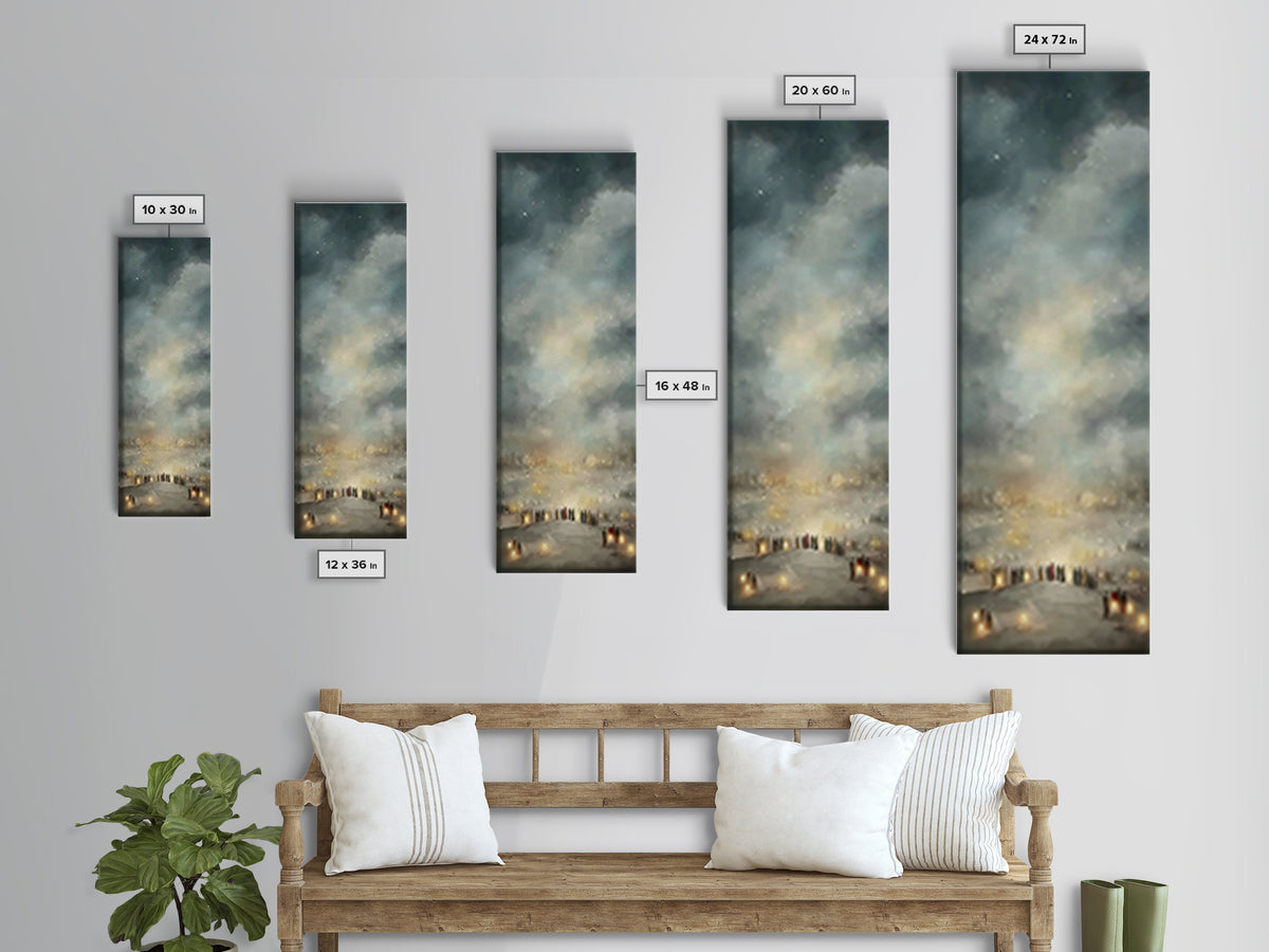 Night Of Many Lights | Framed Canvas Print | Narrow Art | Christian Art Print | Christian Wall Art | Christian Christmas Art | Jesus Art