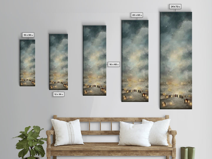 Night Of Many Lights | Framed Canvas Print | Narrow Art | Christian Art Print | Christian Wall Art | Christian Christmas Art | Jesus Art