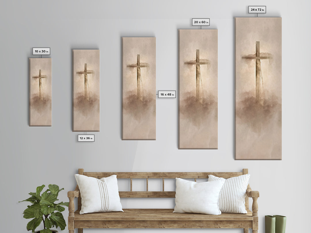 Cross In The Mist, Framed Canvas Print, Tall Skinny Art Print, Christian Art Canvas, Christian Wall Art, Christian Art Work, Christian Deco