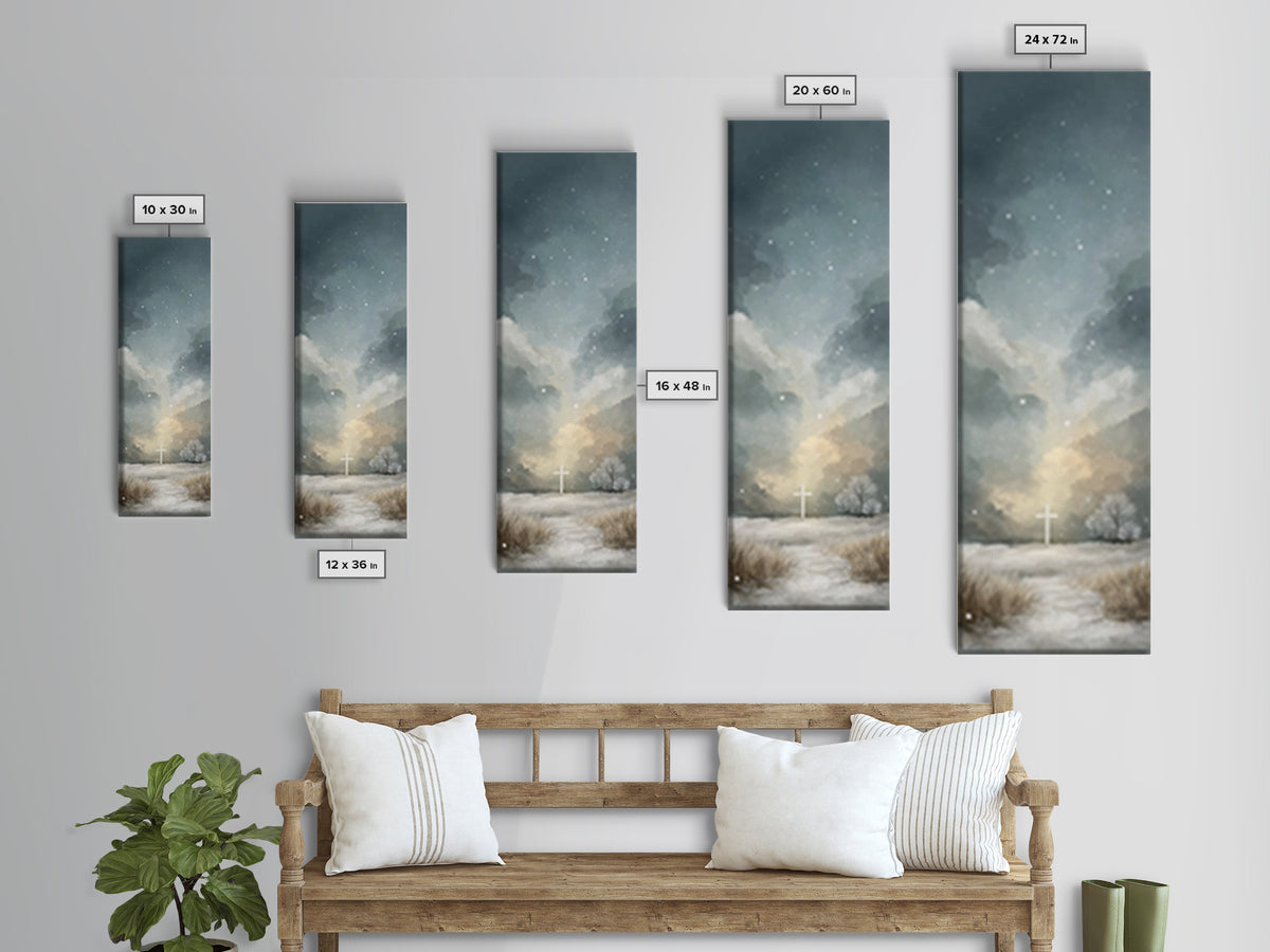 Sacred Hill Glow – Framed Canvas Print – Christian Wall Art – Jesus Painting – Tall Narrow Wall Art – Christian Art Canvas – Christmas Art