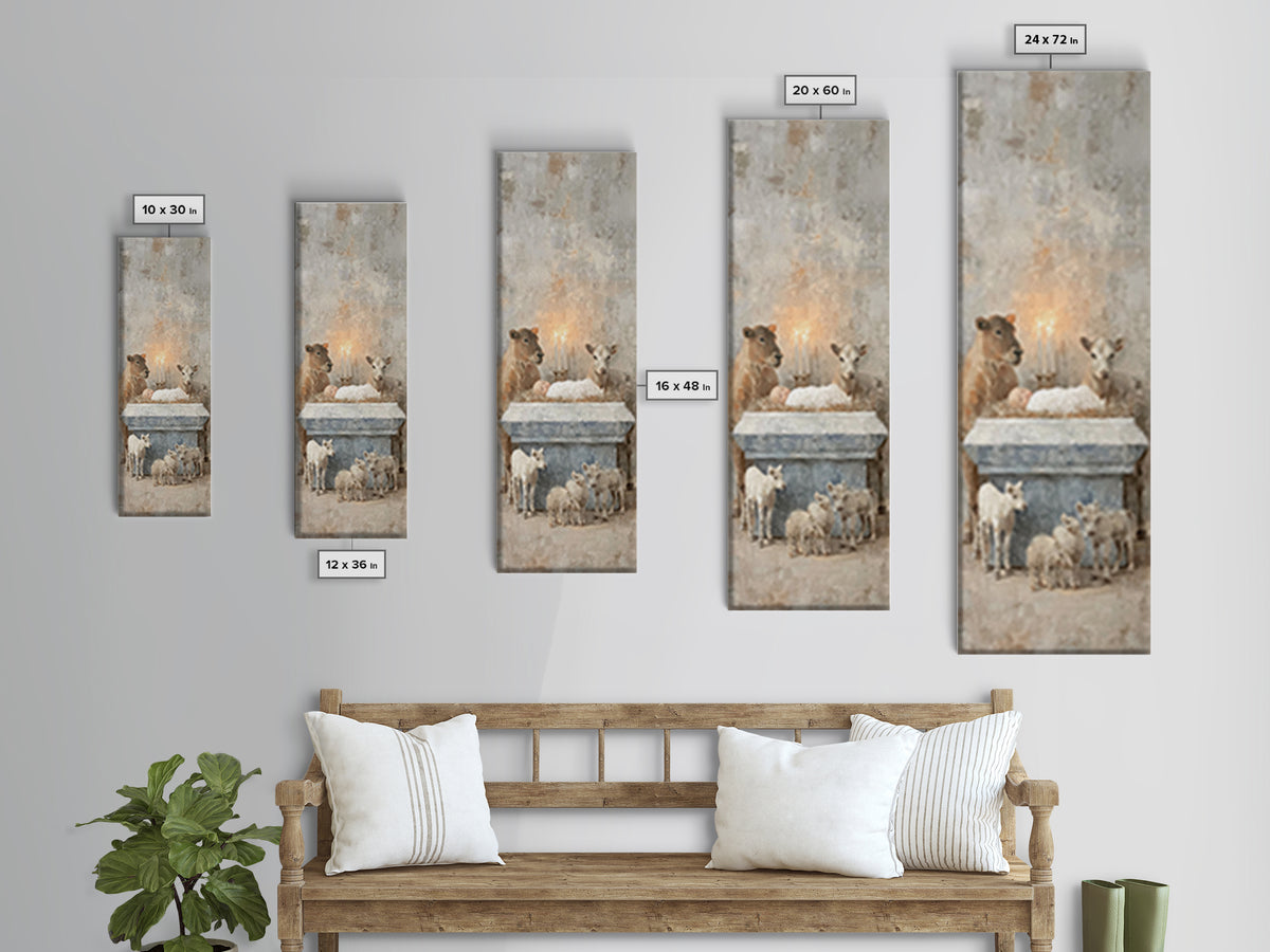 Serene Manger Hope – Framed Canvas Print – Christian Wall Art – Jesus Painting – Christmas Art – Narrow Art – Christian Art Canvas