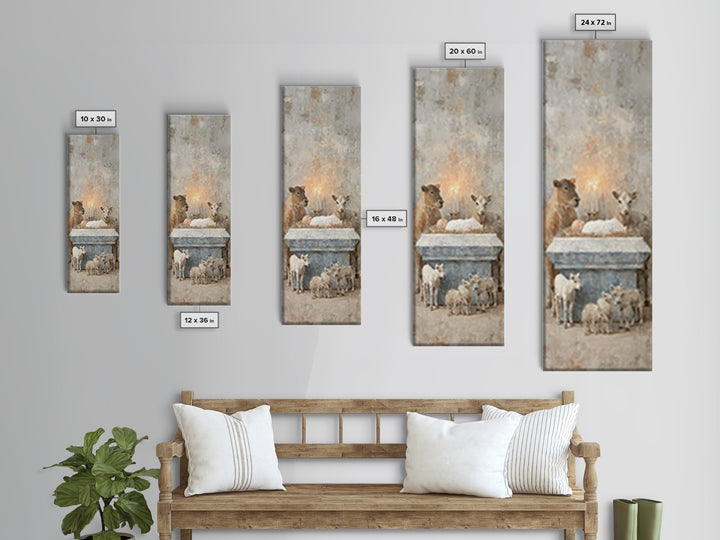 Serene Manger Hope – Framed Canvas Print – Christian Wall Art – Jesus Painting – Christmas Art – Narrow Art – Christian Art Canvas