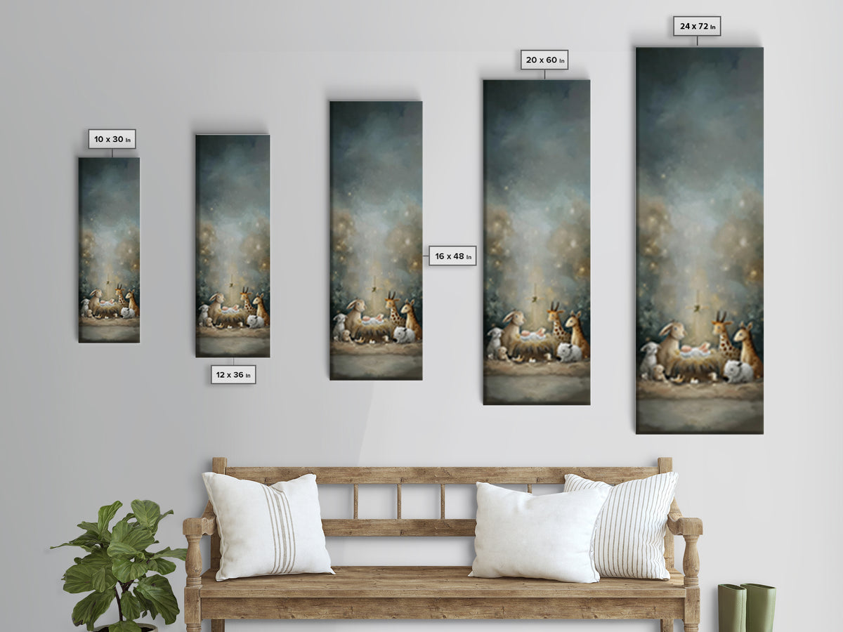 Starry Night Peace, Framed Canvas Print, Christian Christmas Art, Christian Decor, Tall Narrow Wall Art, Jesus Painting, Christmas Wall Art