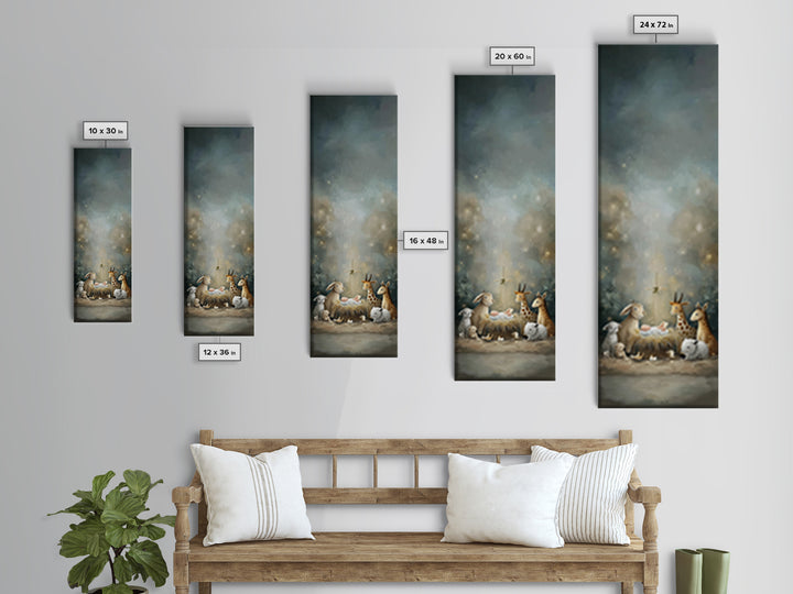 Starry Night Peace, Framed Canvas Print, Christian Christmas Art, Christian Decor, Tall Narrow Wall Art, Jesus Painting, Christmas Wall Art