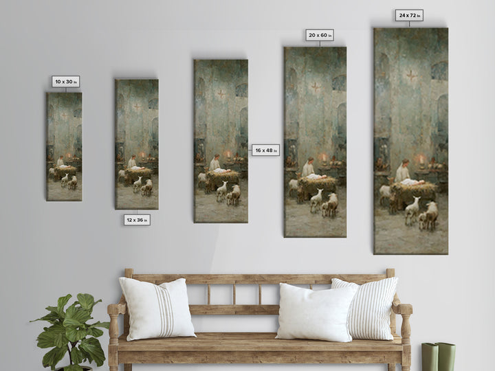 Quiet Nativity Glow | Framed Canvas Print | Christian Art Work | Modern Christian Art | Tall Narrow Wall Art | Christmas Art | Jesus Wall A