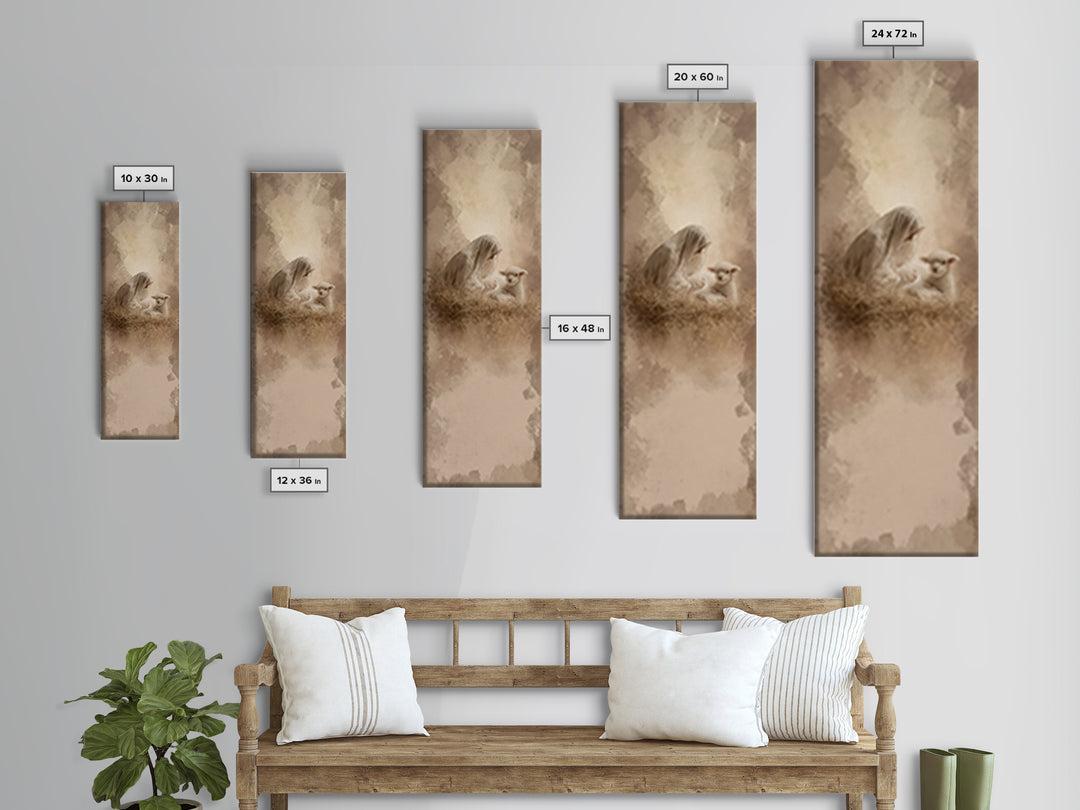Heaven’s Gentle Rest | Framed Canvas Print | Christian Art | Christian Christmas Art | Narrow Art | Jesus Art Print | Christmas Wall Art