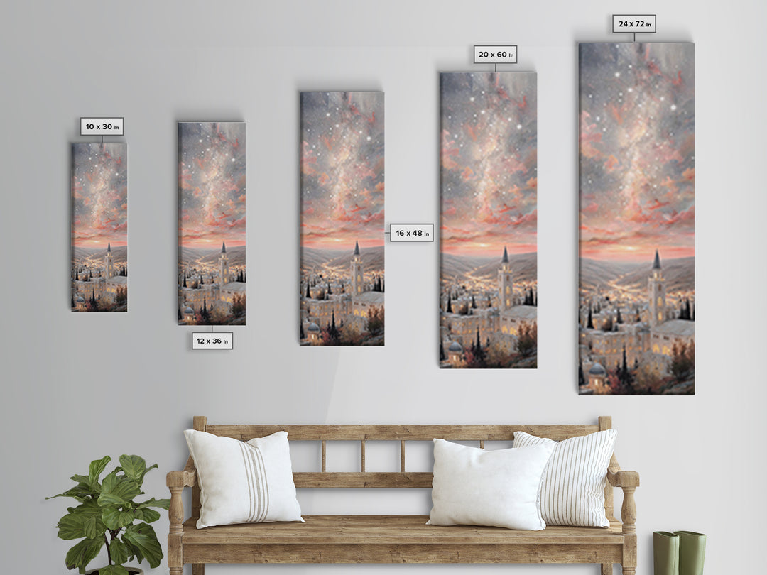City Of Starfall, Framed Canvas Print, Christmas Canvas Wall Art, Christian Art, Skinny Art, Christian Decoration, Christmas Art Prints