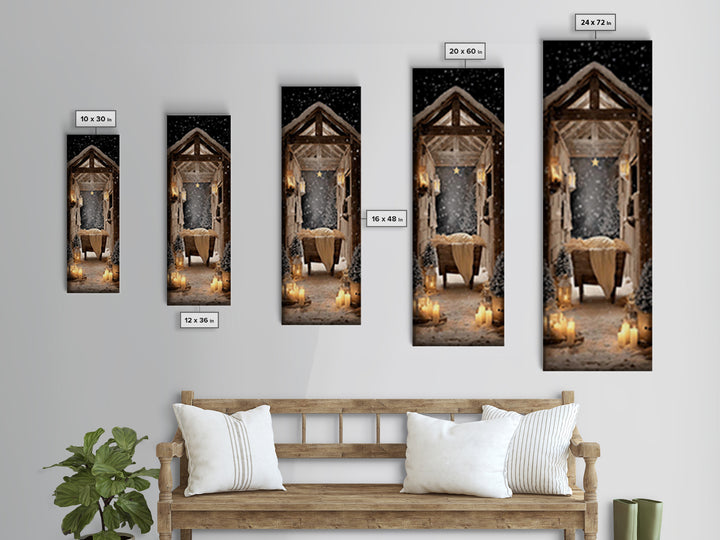 Starry Night Manger – Framed Canvas Print – Christian Christmas Art – Christian Wall Art – Christmas Canvas Wall Art – Tall Skinny Art Prin