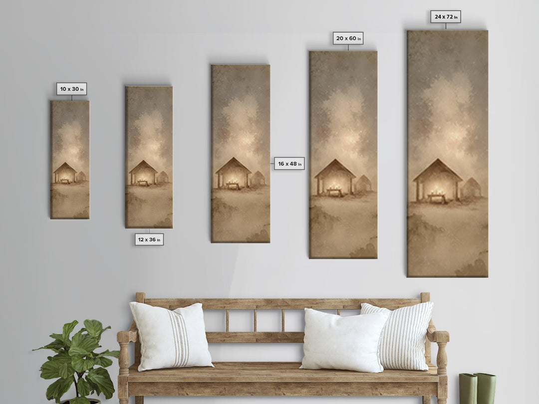 Sacred Stable Glow – Framed Canvas Print – Christian Art Canvas – Framed Christmas Art – Christian Art – Skinny Art
