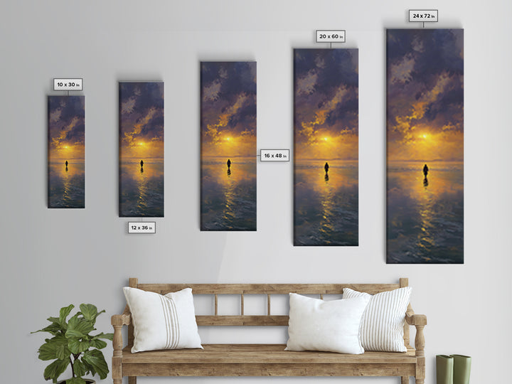 Golden Horizon Walk | Framed Canvas Print | Tall Skinny Art Print | Jesus Painting | Christian Wall Art | Christian Art Canvas | Christian