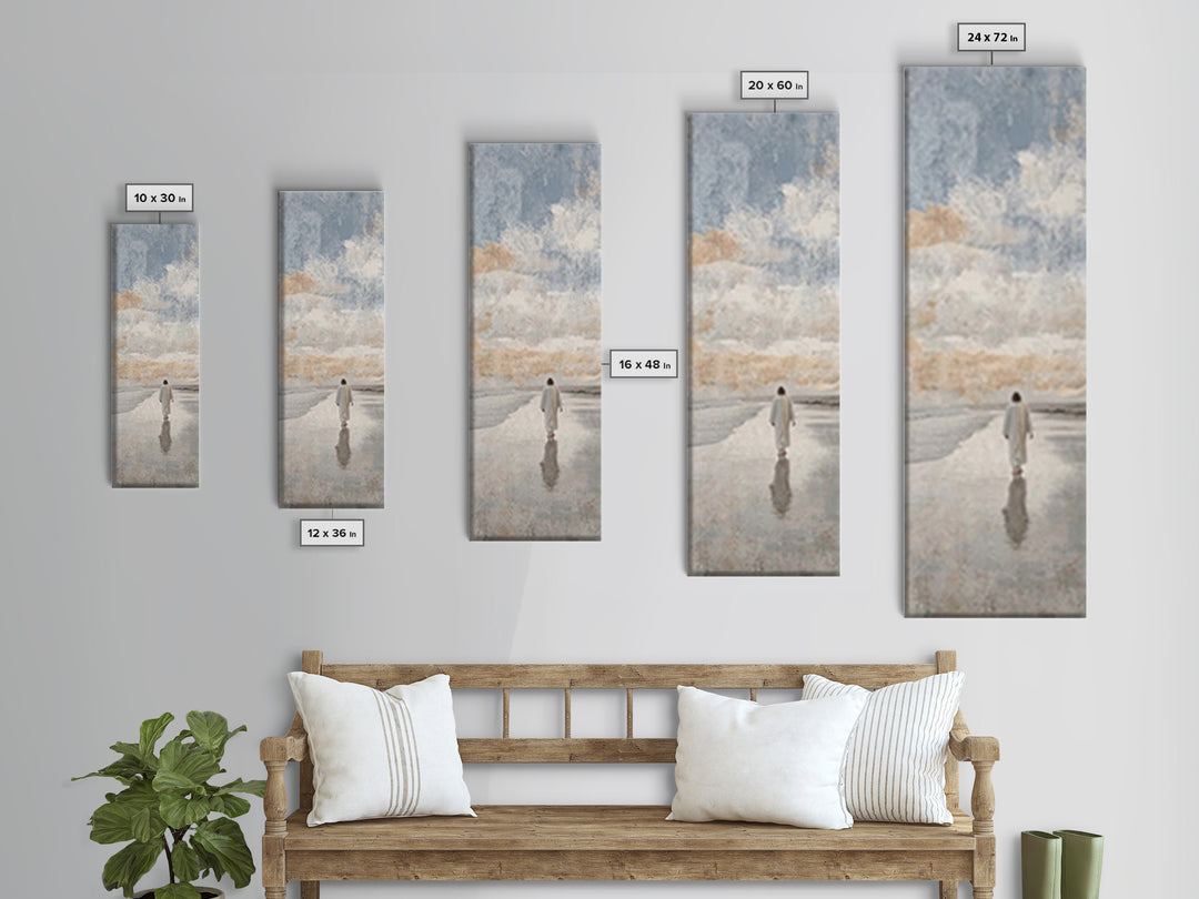 Silent Coastal Faith | Framed Canvas Print | Tall Narrow Wall Art | Christian Art Canvas | Christian Wall Art | Jesus Painting | Christian
