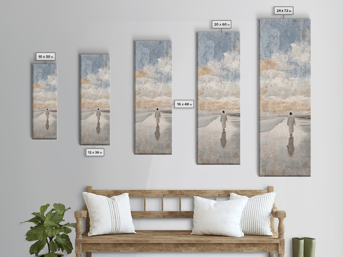 Silent Coastal Faith | Framed Canvas Print | Tall Narrow Wall Art | Christian Art Canvas | Christian Wall Art | Jesus Painting | Christian