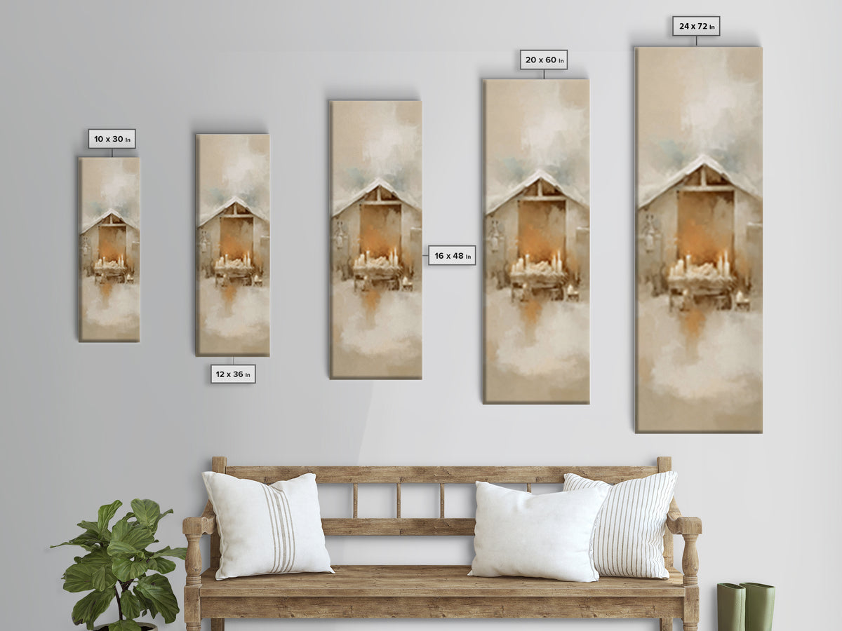 Humble Nativity Peace – Framed Canvas Print – Christian Art Work – Christmas Wall Art – Modern Christian Art – Narrow Art