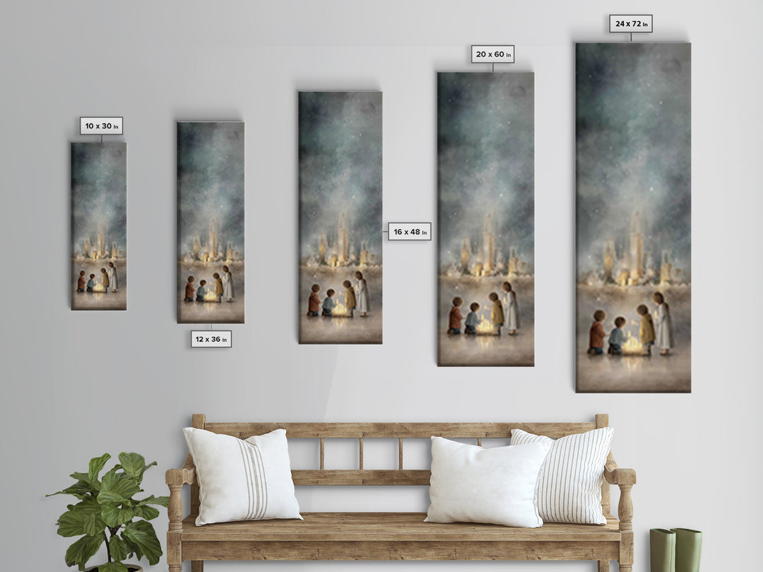 Shepherds In Grace - Framed Canvas Print - Christian Painting - Christian Wall Art - Christian Art Canvas - Tall Skinny Art Print - Jesus A