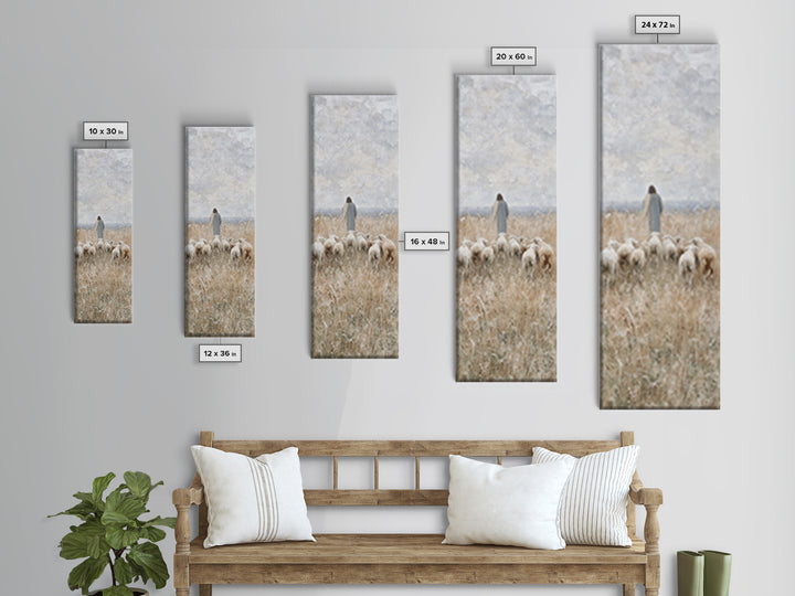 Path Of The Flock - Framed Canvas Print - Christian Art Print - Christian Wall Art - Christian Painting - Tall Narrow Wall Art - Jesus Art