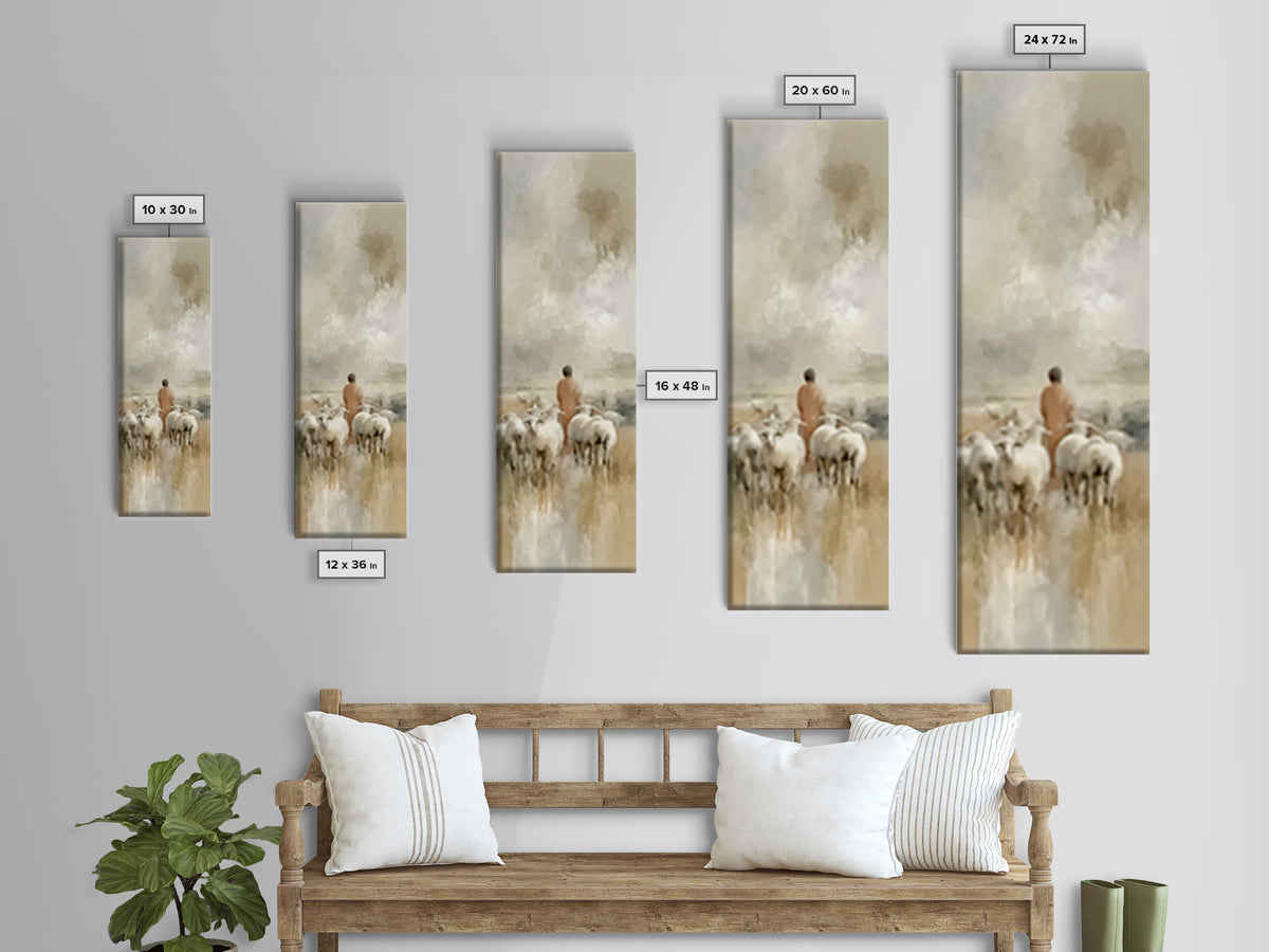 Flock In Stillness – Framed Canvas Print – Christian Art Canvas – Christian Painting – Tall Skinny Art Print – Christian Wall Art – Jesus A