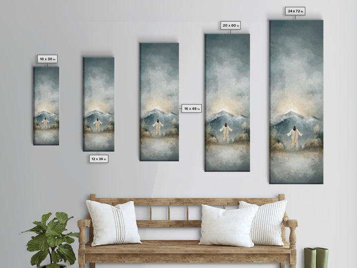 Heavenly Mountain Rise | Framed Canvas Print | Christian Wall Art | Christian Art Print | Tall Skinny Art Print | Jesus Painting | Christma