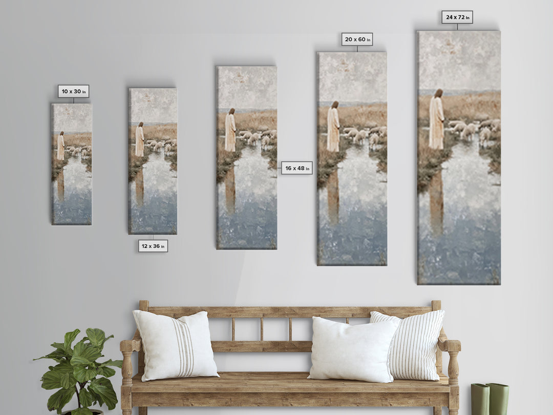 Pasture of Gentle Faith | Framed Canvas Print | Christian Wall Art | Jesus Painting | Narrow Art | Christian Art Canvas | Christmas Art | C