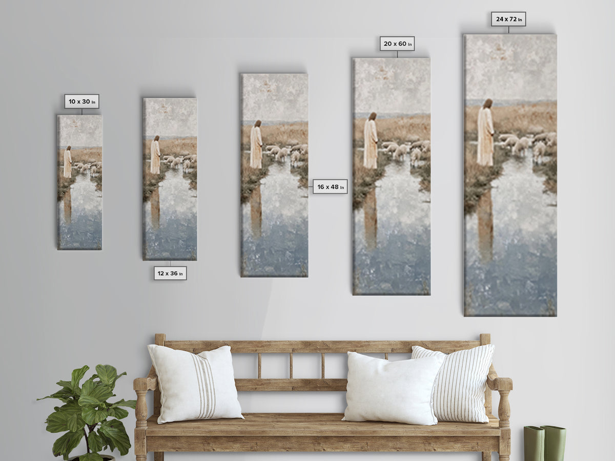 Pasture of Gentle Faith | Framed Canvas Print | Christian Wall Art | Jesus Painting | Narrow Art | Christian Art Canvas | Christmas Art | C