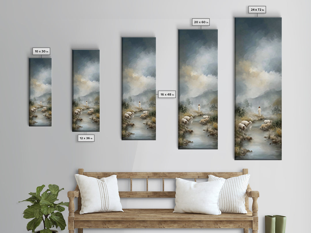 Shepherd’s Living Waters, Framed Canvas Print, Christian Art Canvas, Jesus Painting, Christian Wall Art, Tall Skinny Art Print, Christian D