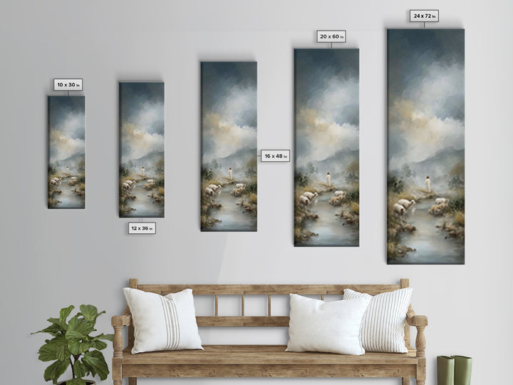 Shepherd’s Living Waters, Framed Canvas Print, Christian Art Canvas, Jesus Painting, Christian Wall Art, Tall Skinny Art Print, Christian D