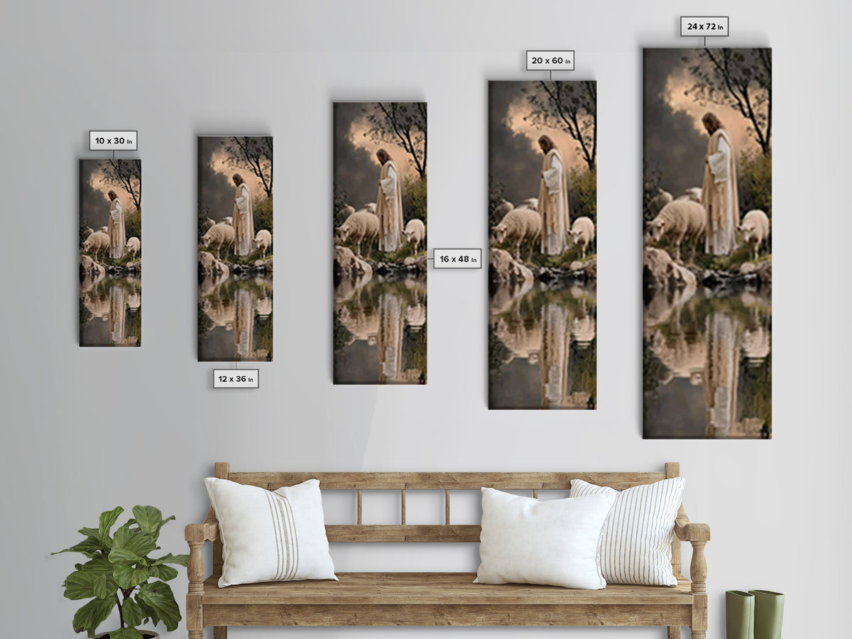 Shepherd’s Calm Grace – Framed Canvas Print – Christian Wall Art – Jesus Painting – Christian Art Canvas – Tall Narrow Wall Art – Christian