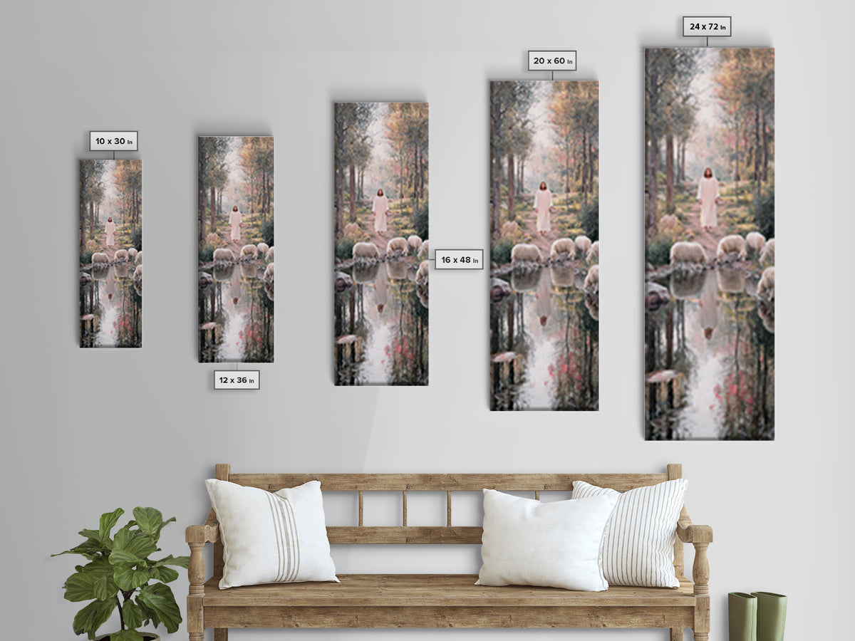 Forest Path Savior | Framed Canvas Print | Christian Art Canvas | Jesus Painting | Christian Wall Art | Tall Skinny Art Print | Christian C