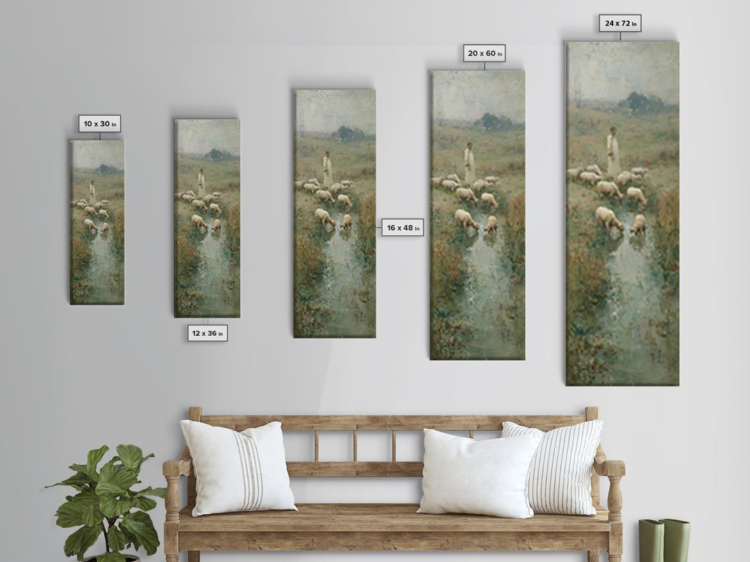 Shepherd’s Quiet Meadow – Framed Canvas Print – Christian Art Canvas – Christian Wall Art – Jesus Painting – Narrow Art – Christian Christm
