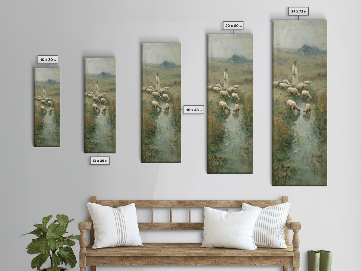 Shepherd’s Quiet Meadow – Framed Canvas Print – Christian Art Canvas – Christian Wall Art – Jesus Painting – Narrow Art – Christian Christm