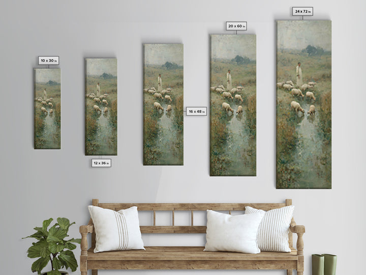 Shepherd’s Quiet Meadow – Framed Canvas Print – Christian Art Canvas – Christian Wall Art – Jesus Painting – Narrow Art – Christian Christm