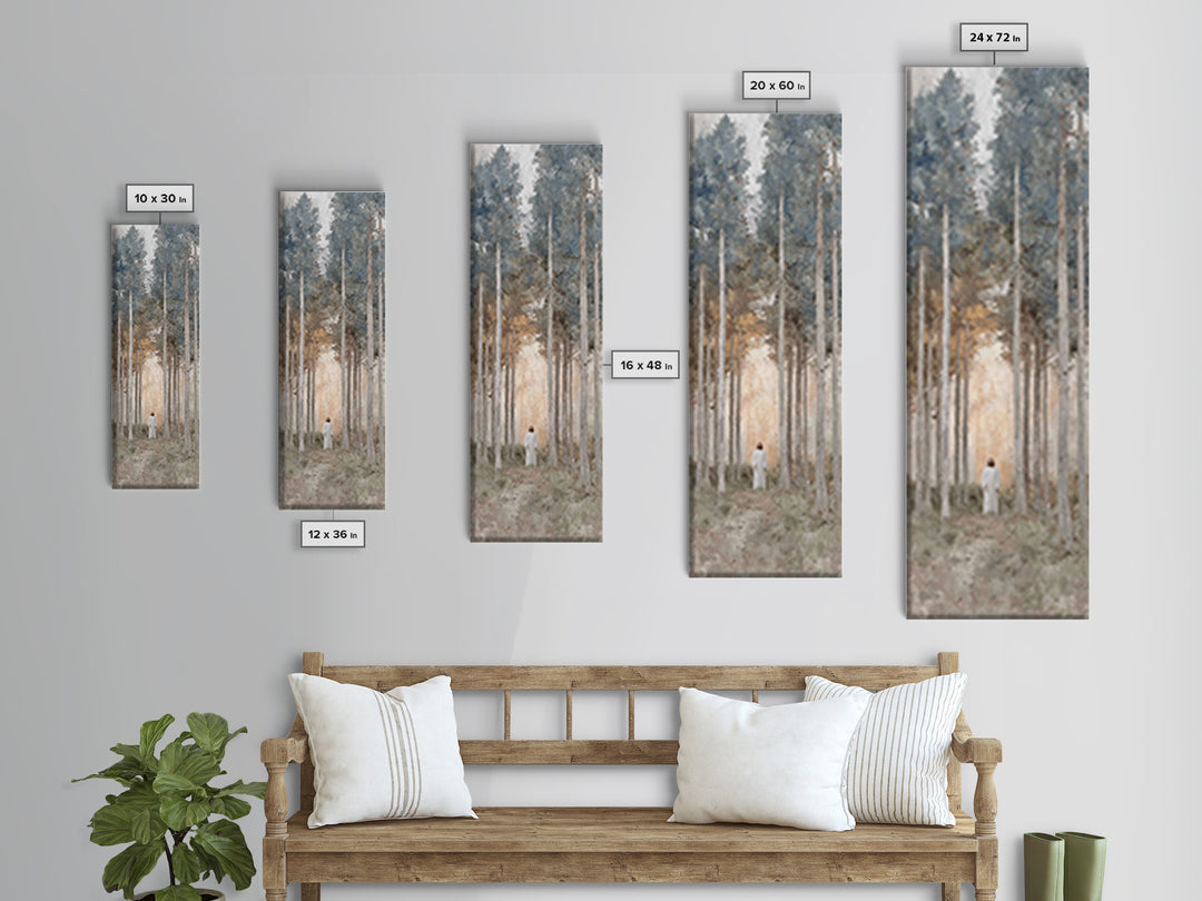 Light Through The Pines, Framed Canvas Print, Christian Art Canvas, Christian Wall Art, Jesus Painting, Skinny Art, Christian Christmas Art