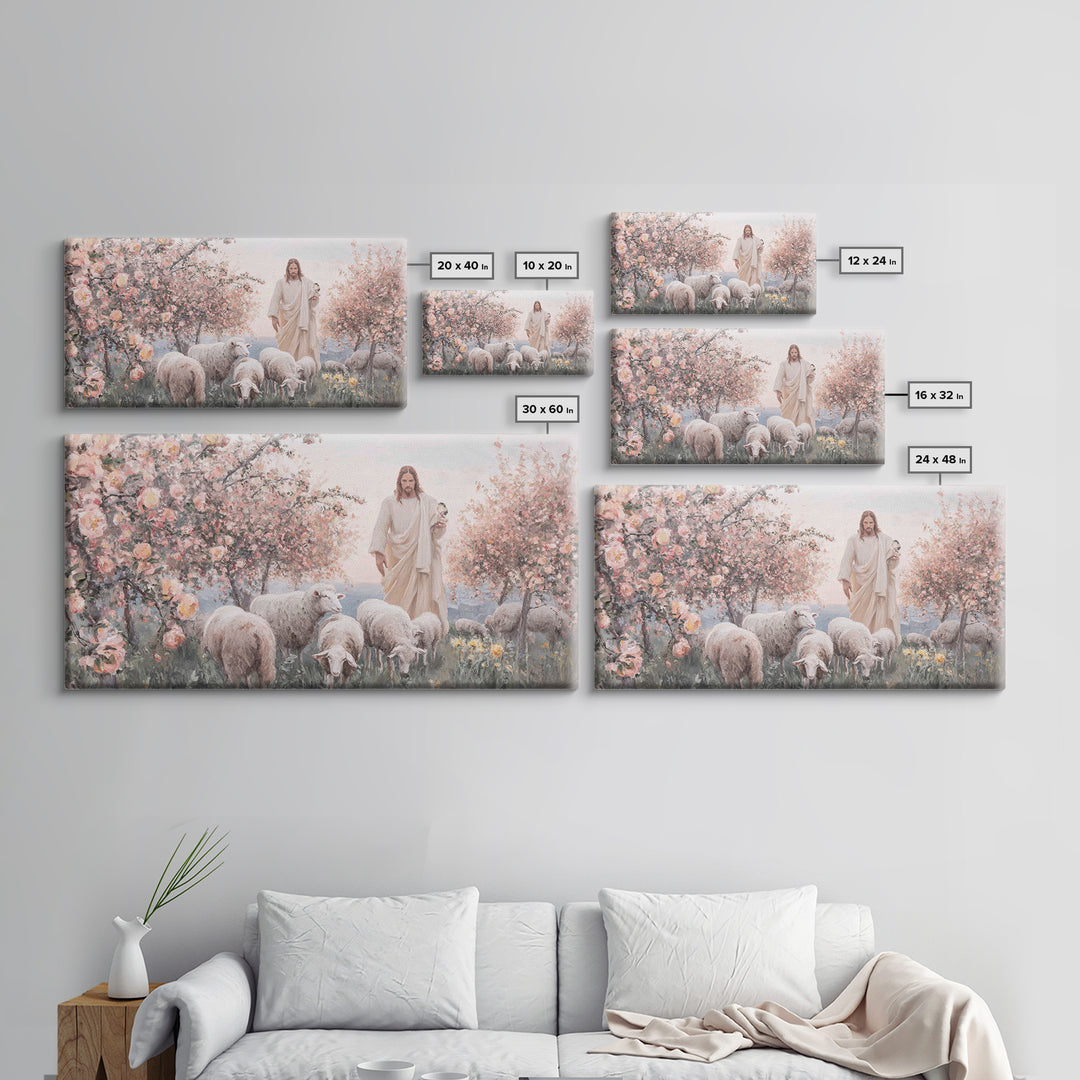 Shepherd Of Blossoms – Framed Canvas Print – Christian Wall Art – Jesus Painting – Christian Art Canvas – Christian Christmas Art