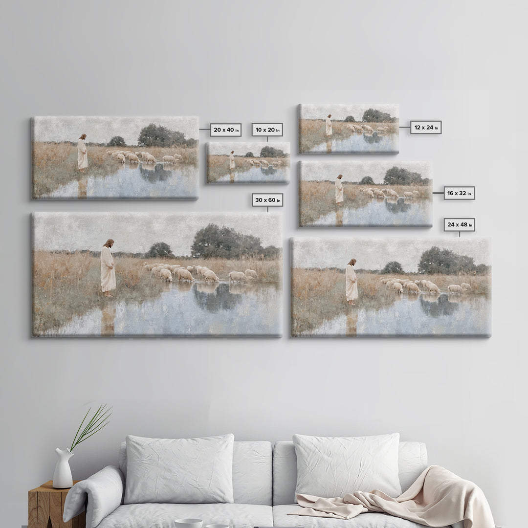 Gentle Shepherd Light – Framed Canvas Print – Christian Wall Art – Jesus Painting – Christian Art Canvas – Pastoral Scenery – Christian Chr